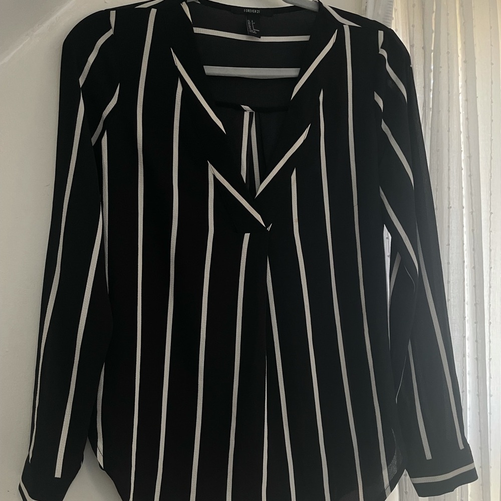 Black and white striped blouse